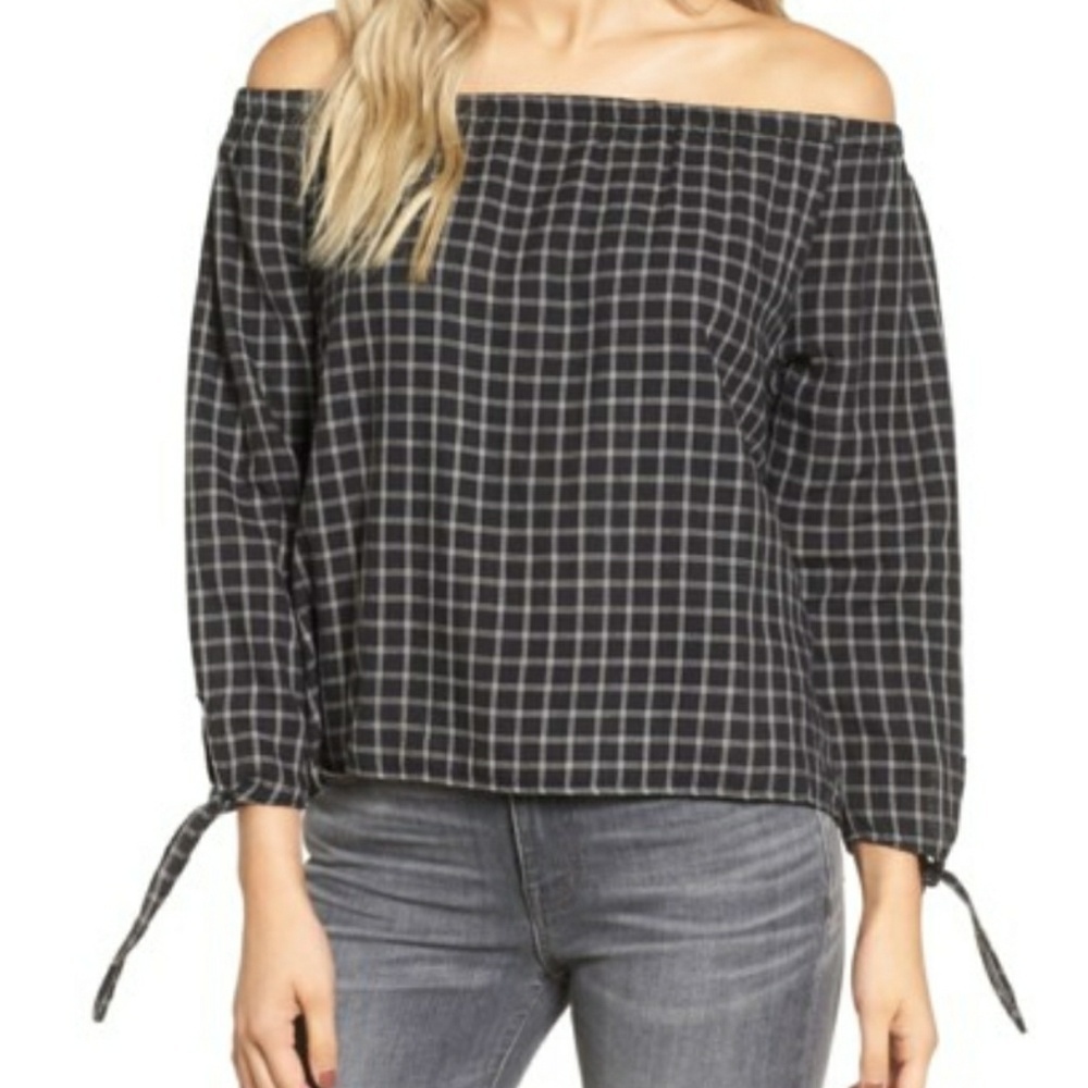 Madewell Plaid Off the Shoulder Top sz M - Picture 1 of 7